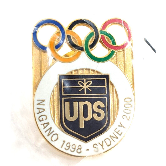 VTG UPS United Parcel Service Nagano 1998 - Sydney 2000 Olympic Rings Enamel Pin - Picture 1 of 5